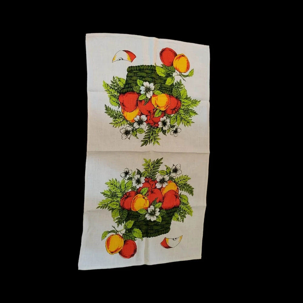 Vintage Apple Flower Basket Tea Towel